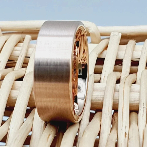 "Brushed Flat Rose Gold Tungsten Wedding Band, GALTUN785 - Picture 4 of 5